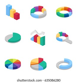 Conjunto de iconos isométricos de gráficos y gráficos
