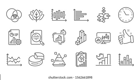 Charts and graphs line icons. Infochart, Block diagram and Algorithm. Presentation linear icon set Quality line set. Vector