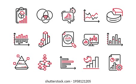 Charts and graphs line icons. Infochart, Block diagram and Algorithm. Presentation linear icon set Linear set. Quality line set. Vector