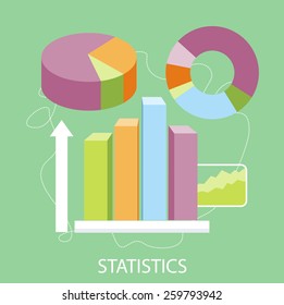 Charts graphs and parameters. Statistic business concept of analytics. Concept in flat design style. Can be used for web banners, marketing and promotional materials, presentation templates