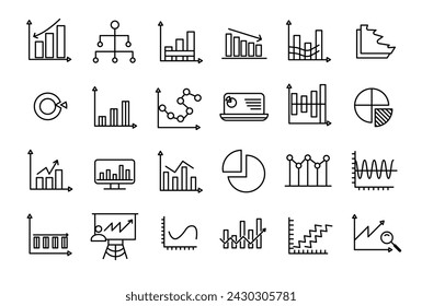 Charts and graphs related vector icons for your design. Graphics and statistics icons set.