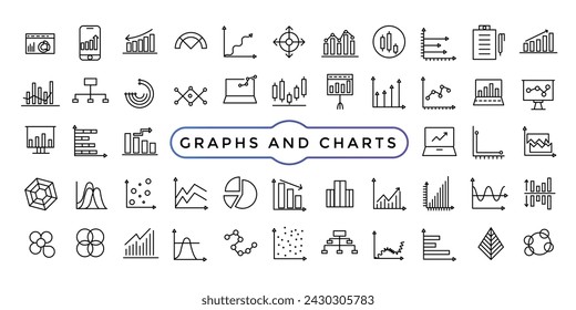 Charts and graphs related vector icons for your design. Graphics and statistics icons set.