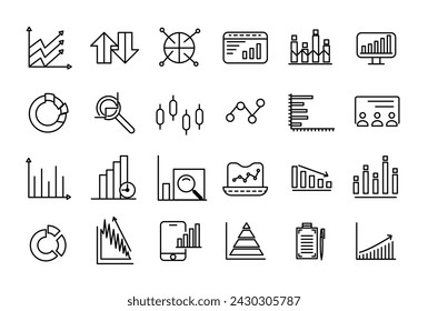 Charts and graphs related vector icons for your design. Graphics and statistics icons set.
