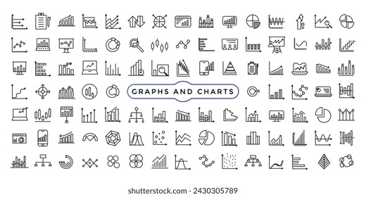 Charts and graphs related vector icons for your design. Graphics and statistics icons set.