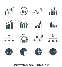 Charts and graphs signs and symbols. Flat and line icons set in vector format.