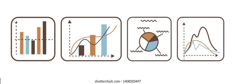 Charts and graphs vector linear illustrations set. Finance market growth, decline rates in schemes. Business data visualization, statistical analysis infographics diagrams isolated design elements