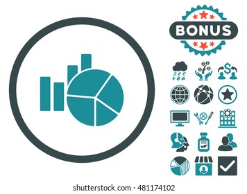 Charts icon with bonus. Vector illustration style is flat iconic bicolor symbols, soft blue colors, white background.