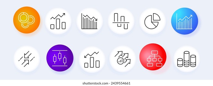 Charts icon set. Graph, drawing, geometry, mathematics, diagram, statistics, circle, function, table, infographic. Neomorphism style. Vector line icon for business and advertising
