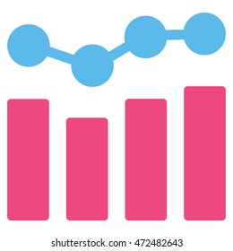 Charts icon. Vector style is bicolor flat iconic symbol with rounded angles, pink and blue colors, white background.