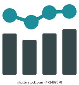 Charts icon. Vector style is bicolor flat iconic symbol with rounded angles, soft blue colors, white background.