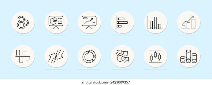 Charts line icon. Data visualization, graphical analysis, visual representation, statistical chart, bar graph. Pastel color background. Vector line icon for business and advertising