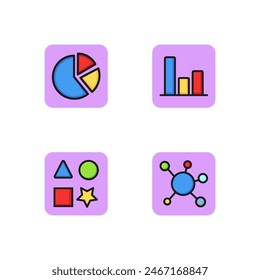 Conjunto de iconos de línea de gráficos. Diagrama, gráfico y conexiones de red. Datos empresariales y concepto de presentación. Ilustración vectorial para el Diseño web