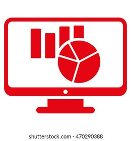 Charts Monitoring icon. Vector style is flat iconic symbol with rounded angles, red color, white background.