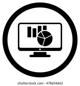 Charts Monitoring rounded icon. Vector illustration style is flat iconic symbol, black color, white background.