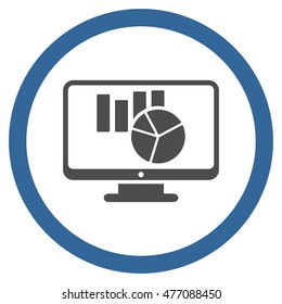 Charts Monitoring vector bicolor rounded icon. Image style is a flat icon symbol inside a circle, cobalt and gray colors, white background.