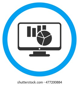 Charts Monitoring vector bicolor rounded icon. Image style is a flat icon symbol inside a circle, blue and gray colors, white background.