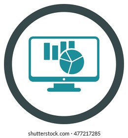 Charts Monitoring vector bicolor rounded icon. Image style is a flat icon symbol inside a circle, soft blue colors, white background.