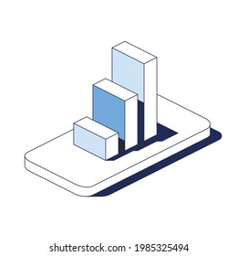 Charts on device screen. Vector 3d line isometric, color web icons, new flat style. Creative design idea for infographics.