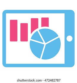 Charts on Pda icon. Vector style is bicolor flat iconic symbol with rounded angles, pink and blue colors, white background.