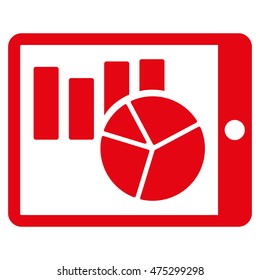 Charts on Pda icon. Vector style is flat iconic symbol with rounded angles, red color, white background.