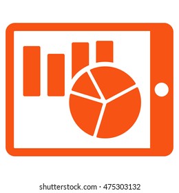 Charts on Pda icon. Vector style is flat iconic symbol with rounded angles, orange color, white background.