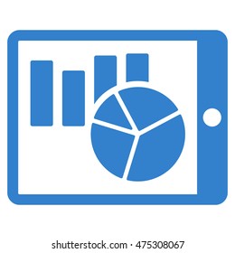 Charts on Pda icon. Vector style is flat iconic symbol with rounded angles, cobalt color, white background.