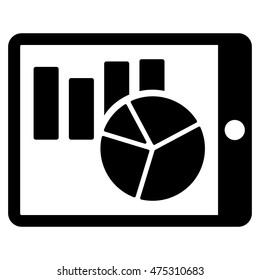 Charts on Pda icon. Vector style is flat iconic symbol with rounded angles, black color, white background.