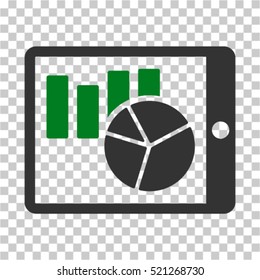 Charts on PDA icon. Vector pictograph style is a flat symbol, color, chess transparent background. Designed for software and web interface toolbars and menus.