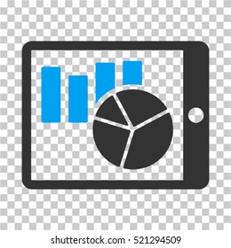 Charts on PDA icon. Vector pictograph style is a flat symbol, color, chess transparent background. Designed for software and web interface toolbars and menus.