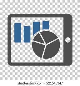 Charts on PDA icon. Vector pictogram style is a flat symbol, color, chess transparent background. Designed for software and web interface toolbars and menus.
