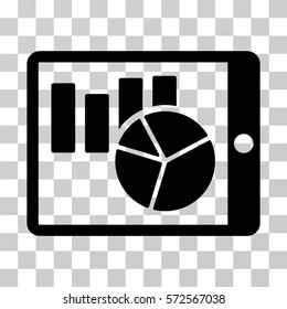 Charts On PDA icon. Vector illustration style is flat iconic symbol, black color, transparent background. Designed for web and software interfaces.
