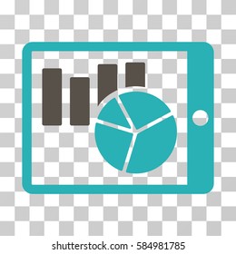 Charts On PDA icon. Vector illustration style is flat iconic bicolor symbol, grey and cyan colors, transparent background. Designed for web and software interfaces.