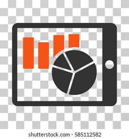 Charts On PDA icon. Vector illustration style is flat iconic bicolor symbol, orange and gray colors, transparent background. Designed for web and software interfaces.