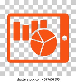 Charts On PDA icon. Vector illustration style is flat iconic symbol, orange color, transparent background. Designed for web and software interfaces.