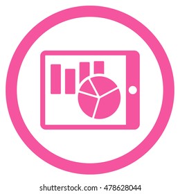 Charts on Pda rounded icon. Vector illustration style is flat iconic symbol, pink color, white background.
