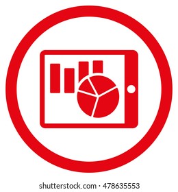 Charts on Pda rounded icon. Vector illustration style is flat iconic symbol, red color, white background.