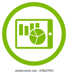 Charts on Pda rounded icon. Vector illustration style is flat iconic symbol, eco green color, white background.