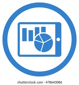 Charts on Pda rounded icon. Vector illustration style is flat iconic symbol, cobalt color, white background.