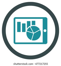 Charts on Pda vector bicolor rounded icon. Image style is a flat icon symbol inside a circle, soft blue colors, white background.
