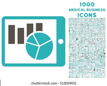 Charts on Pda vector bicolor icon with 1000 medical business icons. Set style is flat pictograms, grey and cyan colors, white background.