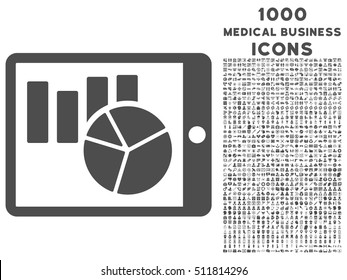 Charts on Pda vector icon with 1000 medical business icons. Set style is flat pictograms, gray color, white background.
