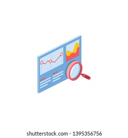 Charts on screen panel. Vector 3d isometric color icon new flat style. Creative illustration, idea for infographics.