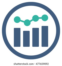 Charts rounded icon. Vector illustration style is flat iconic bicolor symbol, cobalt and cyan colors, white background.