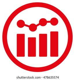 Charts rounded icon. Vector illustration style is flat iconic symbol, red color, white background.