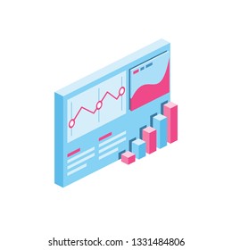 Charts screen 3d vector icon isometric pink and blue color minimalism illustrate