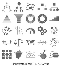 The charts set of icons - Venn Diagram, Libra, speedometer chart, circulation, stairs, bubble chart, circular diatramwindrose digram