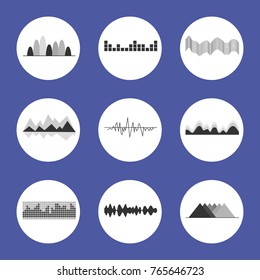 Charts set placed in circles of white color frame backdrop, visualization of statistics on vector illustration isolated on blue background