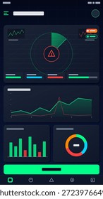 Os gráficos mostram o desempenho do sistema ao longo do tempo com várias métricas. Alertas e indicadores sinalizam alterações de dados importantes. Esta configuração é usada em uma configuração de análise técnica.