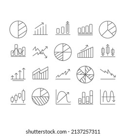 Charts simple linear icons on a white background