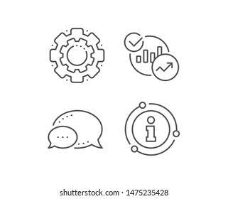 Charts, Statistics line icon. Chat bubble, info sign elements. Report graph or Sales growth sign. Analytics data symbol. Linear statistics outline icon. Information bubble. Vector